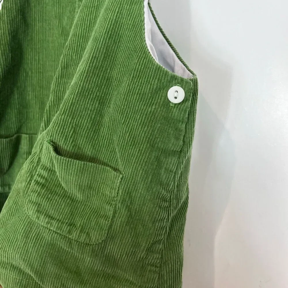 Bella Bliss Dress Girls 4 Green Cotton Corduroy Overall Jumper Sleeveless pinafo